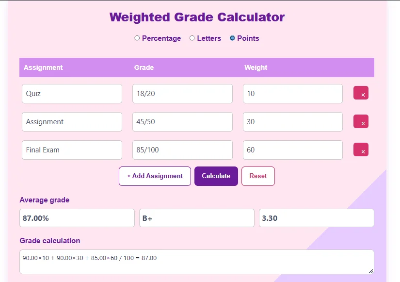 Weighted Grade Calculator 7 Point Based